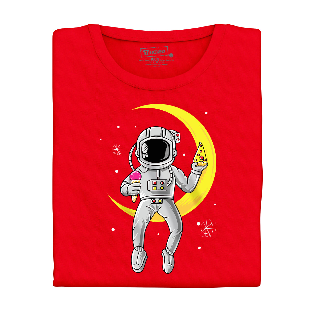Pánské tričko s potiskem “Astronaut se zmrzlinou a pizzou”
