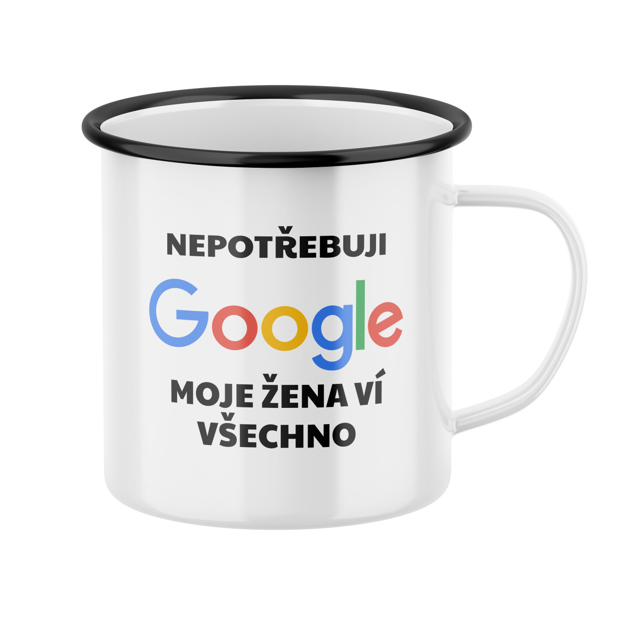 Plecháček s potiskem Nepotřebuji Google, moje žena ví všechno