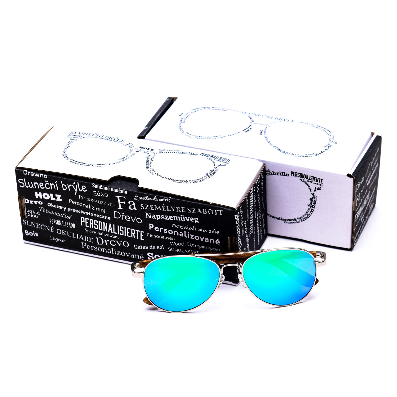 Brýle Aviator  – modrozelené čočky + zebra s gravírováním