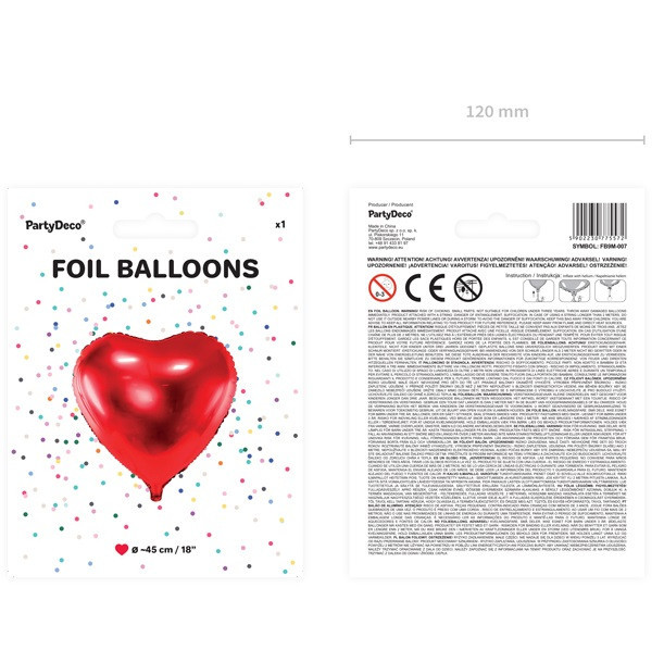 Fóliový balónek - Červené srdce 45cm