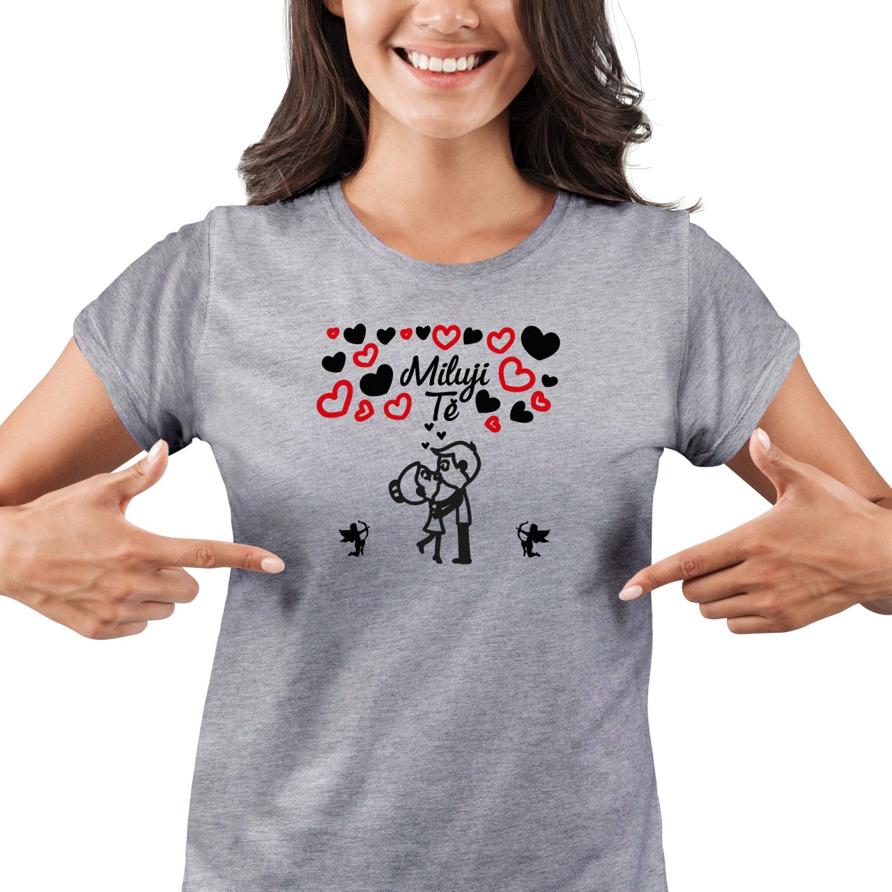 Dámské tričko s potiskem “Miluji tě” - černá srdíčka