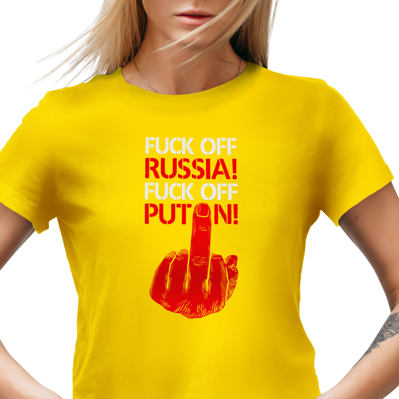 Dámské tričko s potiskem “Fuck off Russia! Fuck off Putin!”