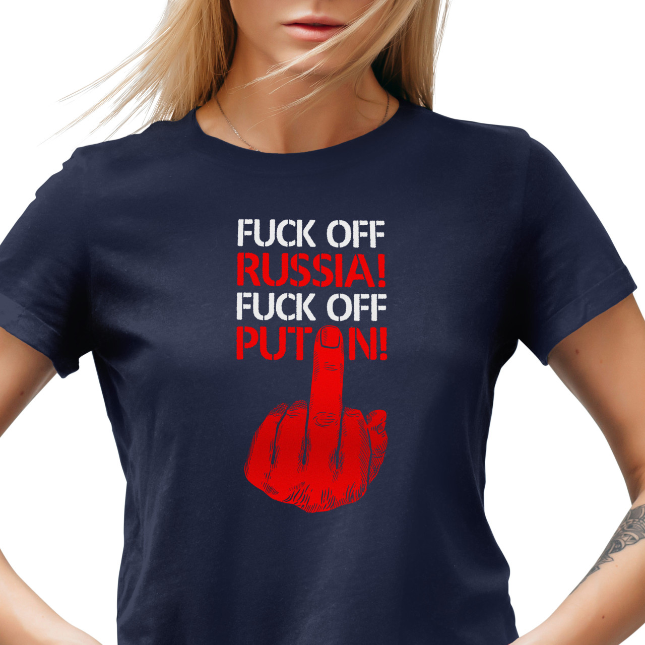Dámské tričko s potiskem “Fuck off Russia! Fuck off Putin!”