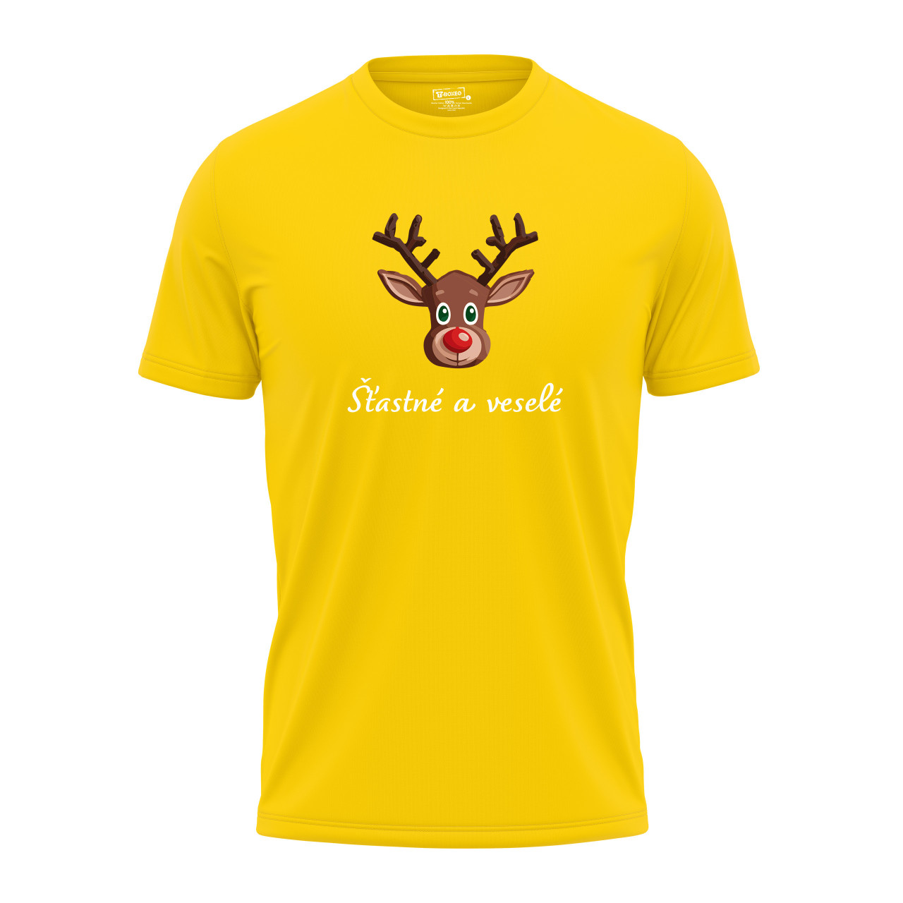 Pánské tričko s potiskem "Vánoční sobík hnědý - šťastné a veselé"
