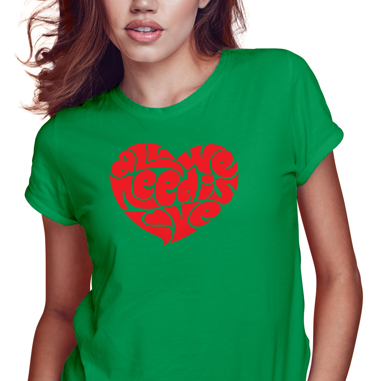 Dámské tričko s potiskem “All we need is love” - červené srdce