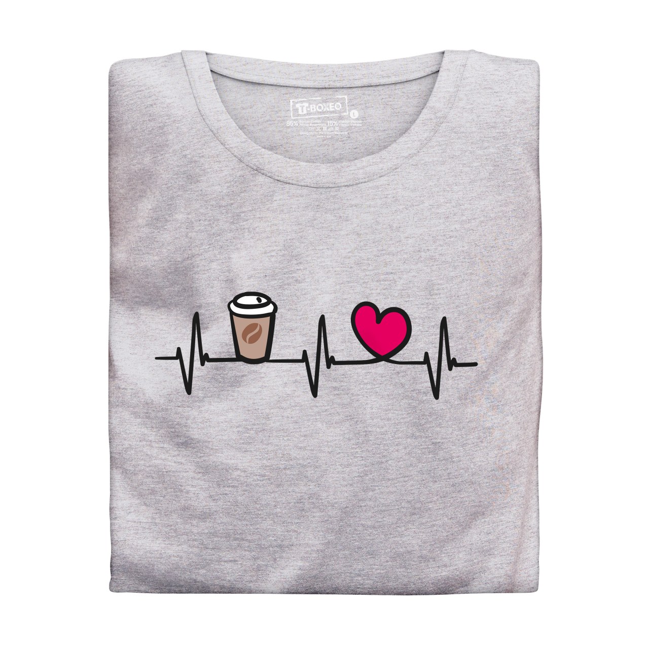 Pánské tričko s potiskem “Tlukot srdce – káva to go a víno”