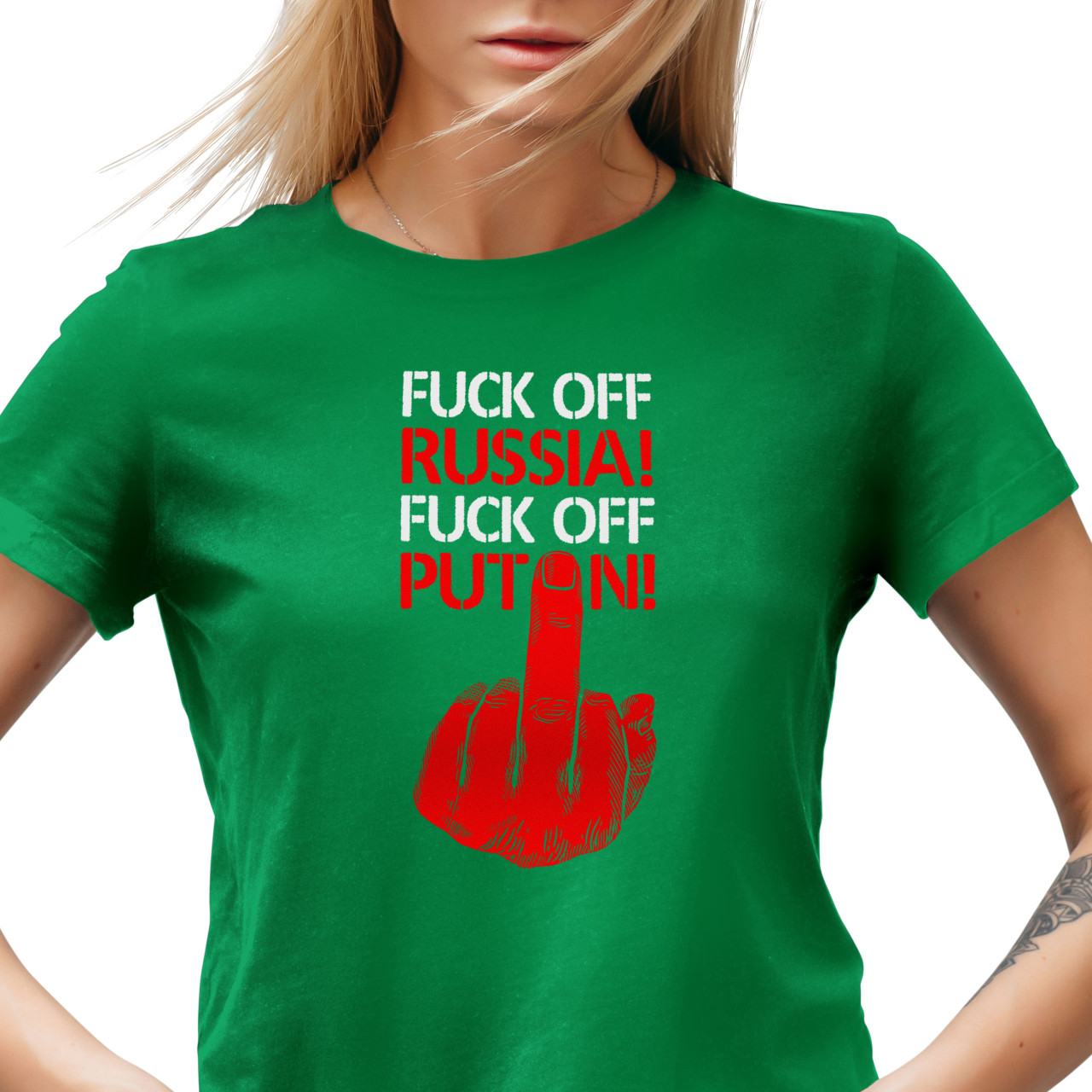 Dámské tričko s potiskem “Fuck off Russia! Fuck off Putin!”