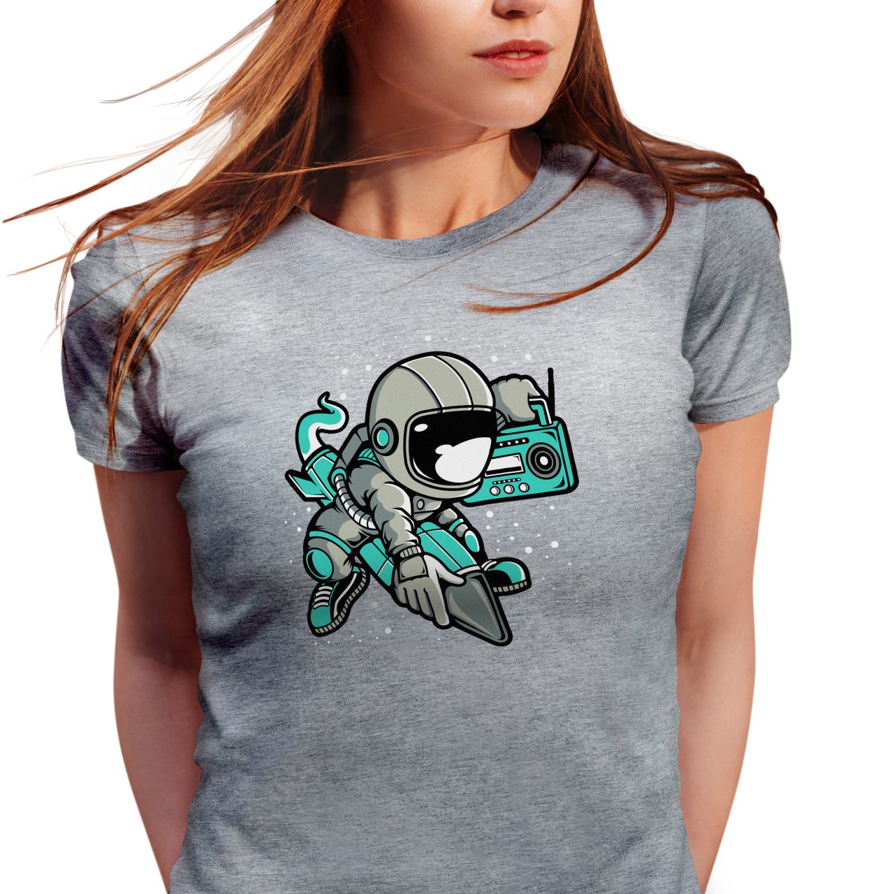 Dámské tričko s potiskem “Astronaut na raketě s rádiem”