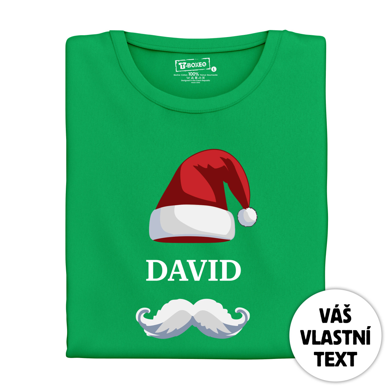 Pánské tričko s potiskem “Vánoční čepice s knírem” a jménem