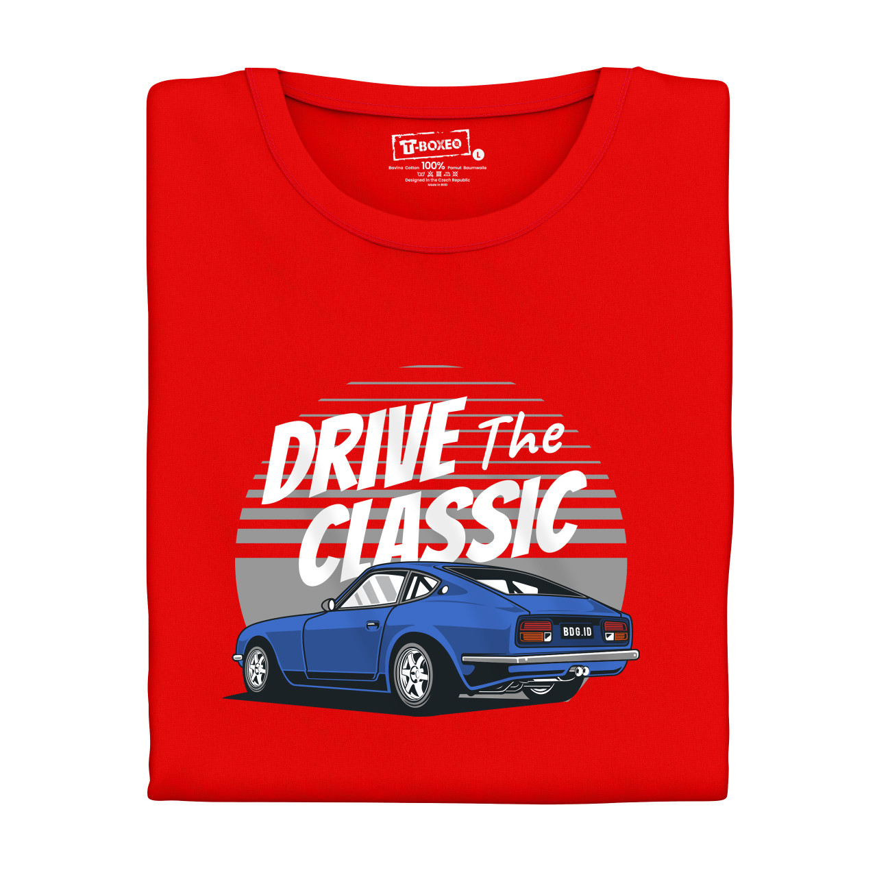 Pánské tričko s potiskem “Ride the Classic, modrá korveta"