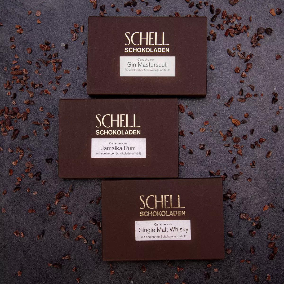Výhodný set tří exkluzivních čokolád s alkoholem Schell