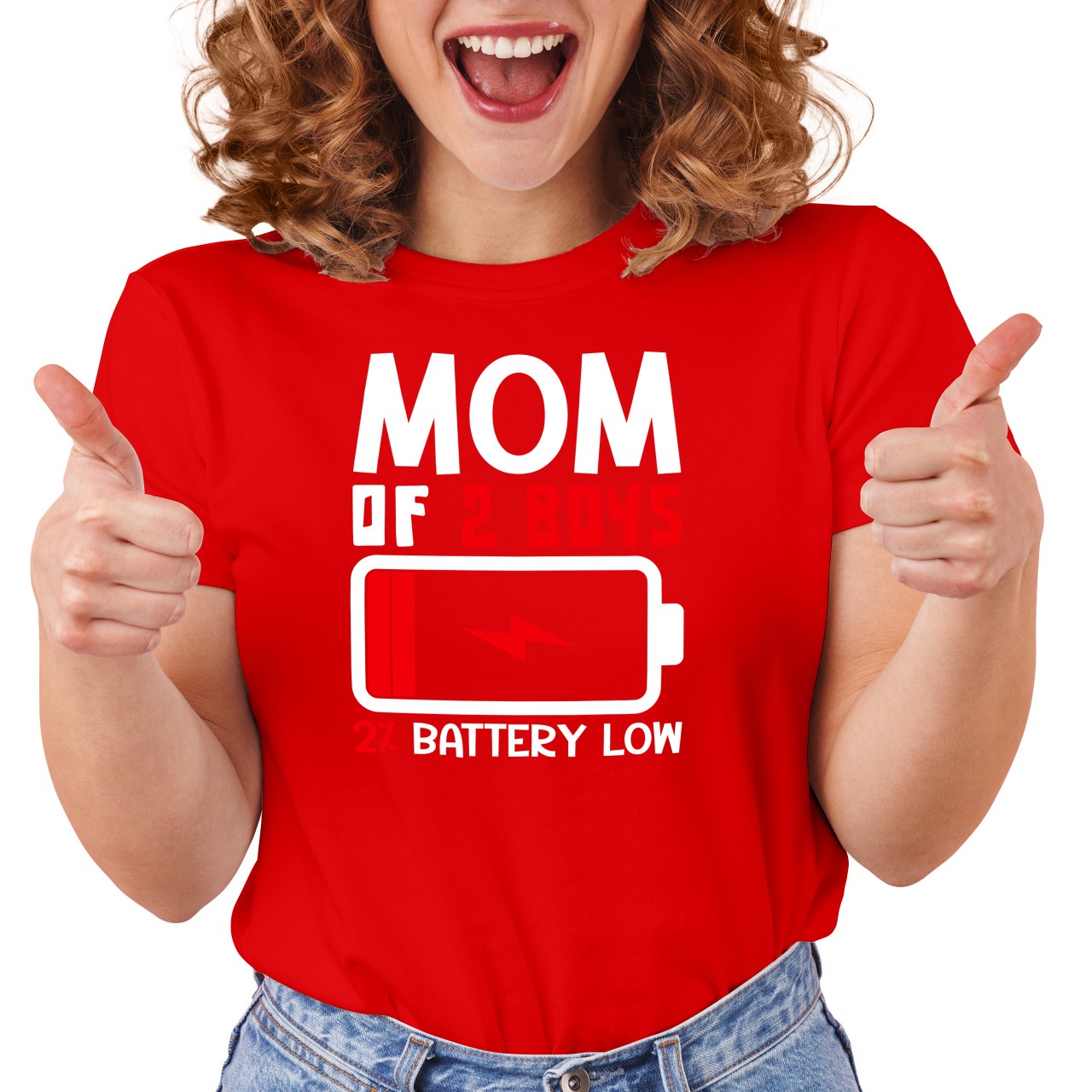 Dámské tričko s potiskem “Mom of 2 boys, battery low”