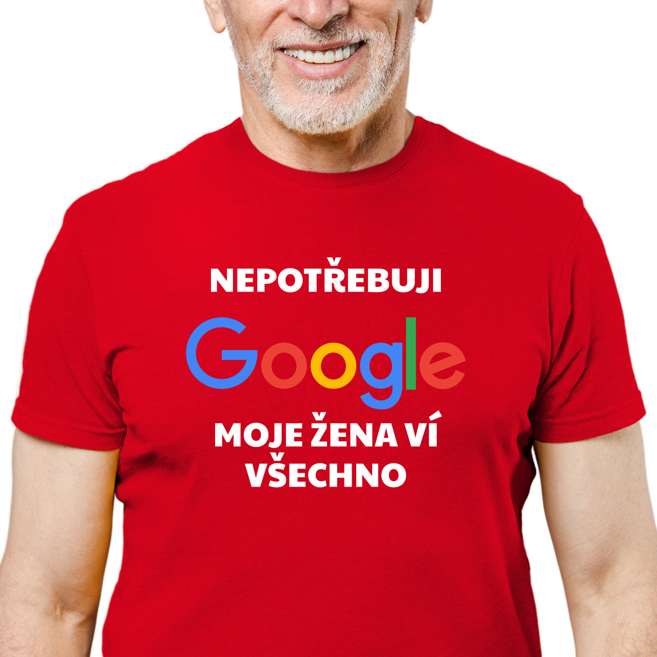 Pánské tričko s potiskem “Nepotřebuji Google, moje žena ví všechno”