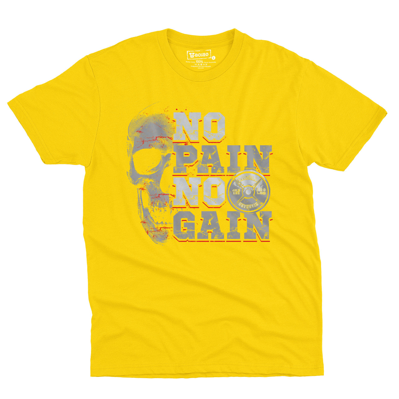 Pánské tričko s potiskem “No Pain, No Gain, s lebkou”