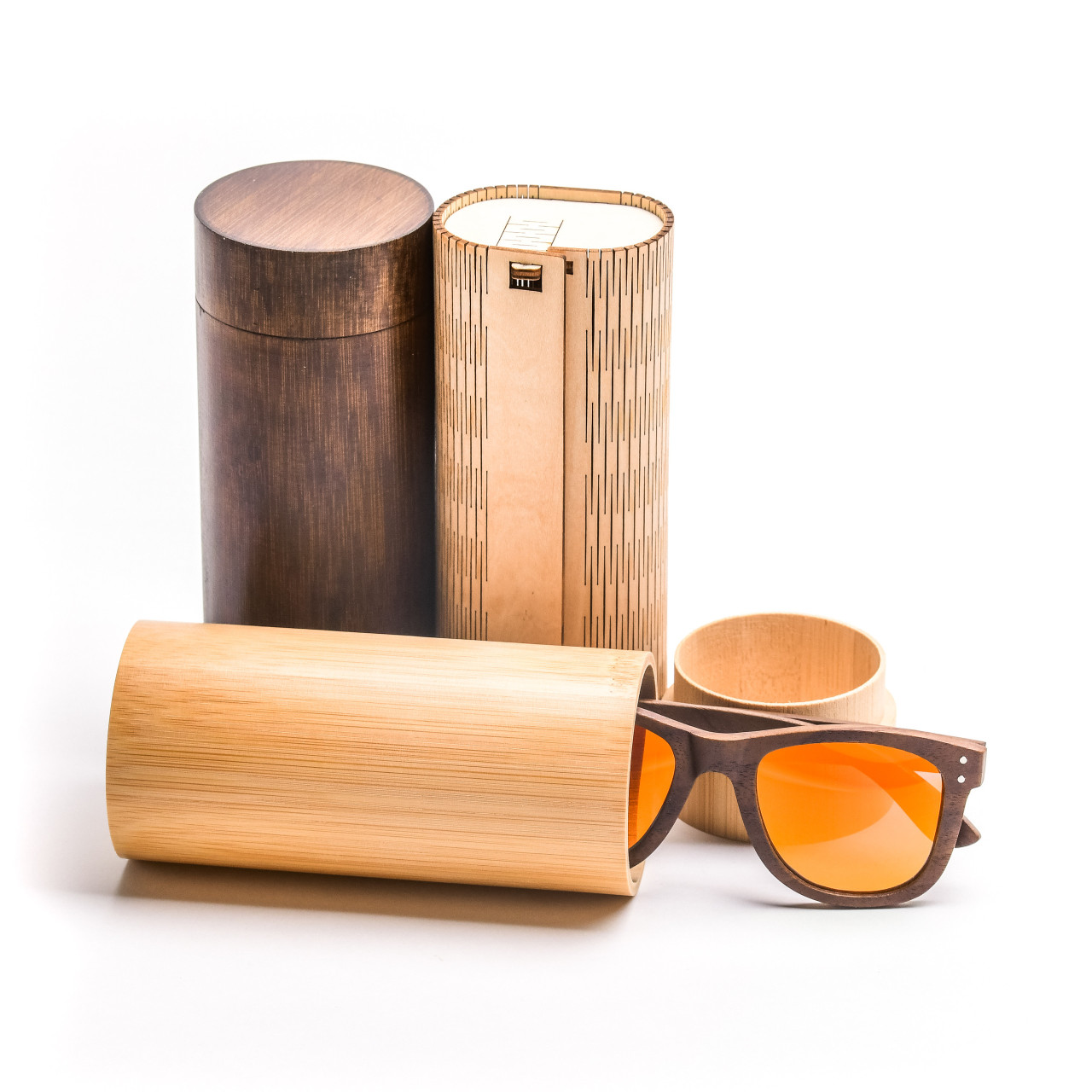 Brýle Wood – oranžové čočky + tmavý ořech s gravírováním