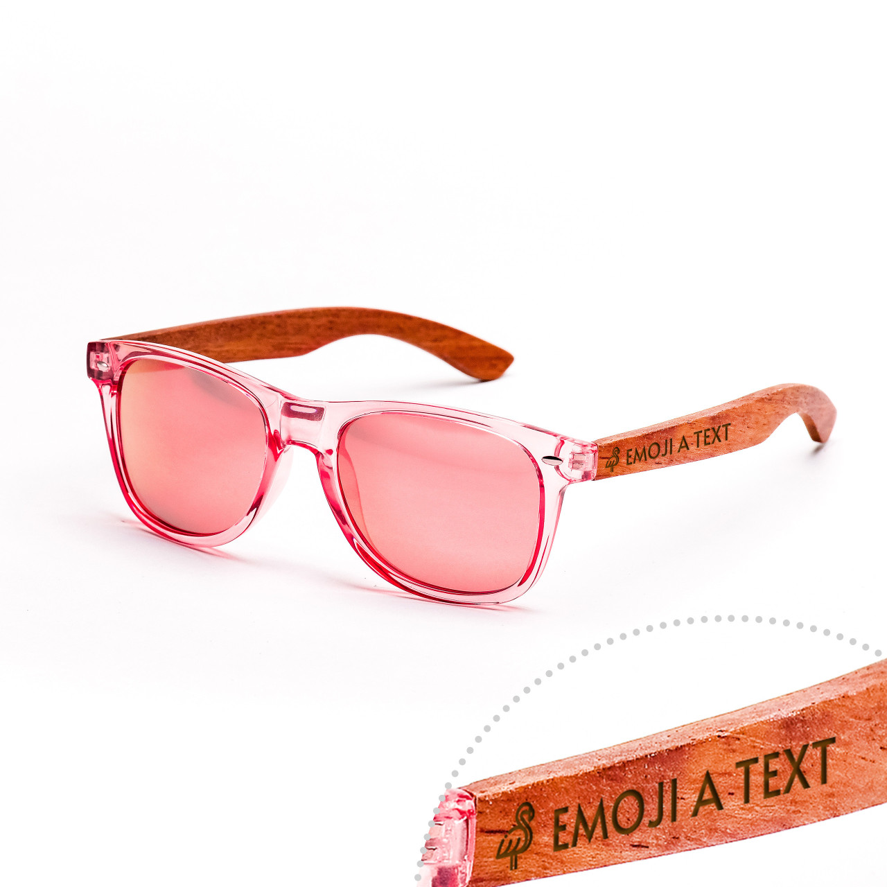 Brýle Classic – růžové čočky + průhledné růžové obroučky + růže s gravírováním