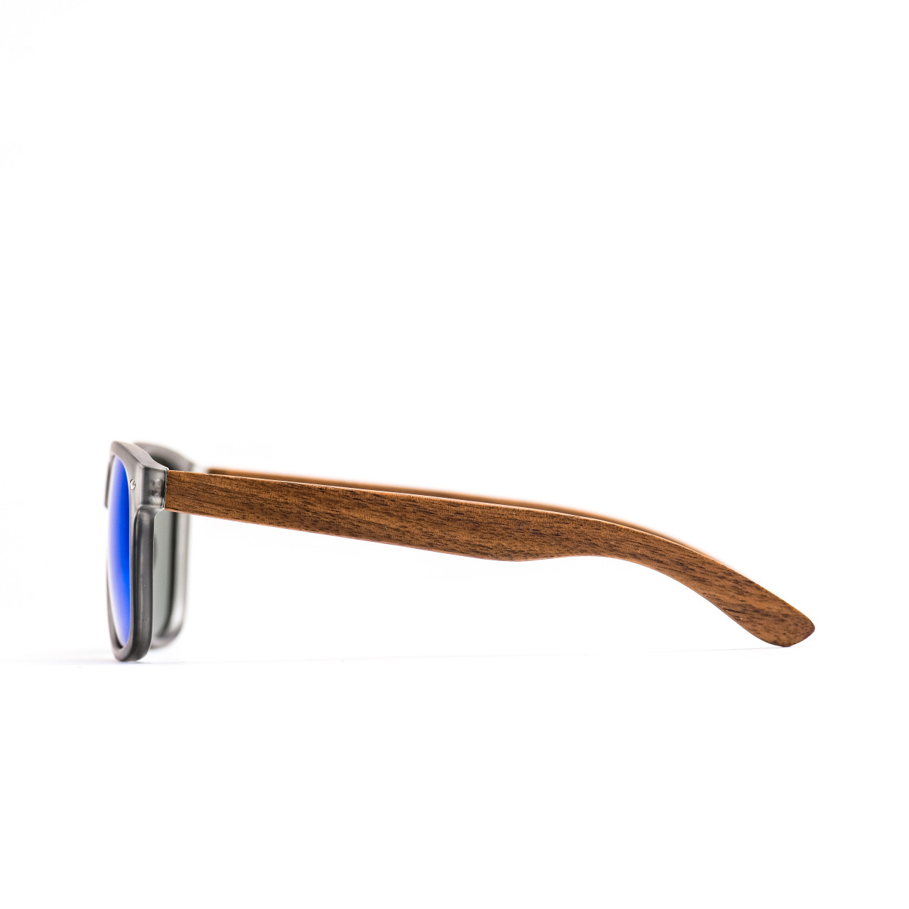 Brýle Classic – modré čočky + šedé obroučky + tmavý ořech s gravírováním