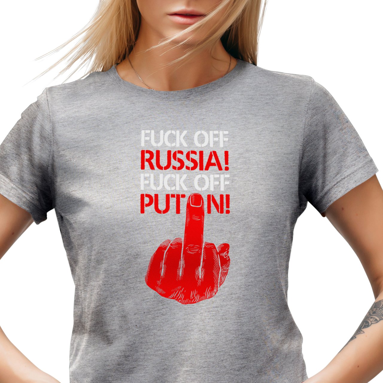 Dámské tričko s potiskem “Fuck off Russia! Fuck off Putin!”