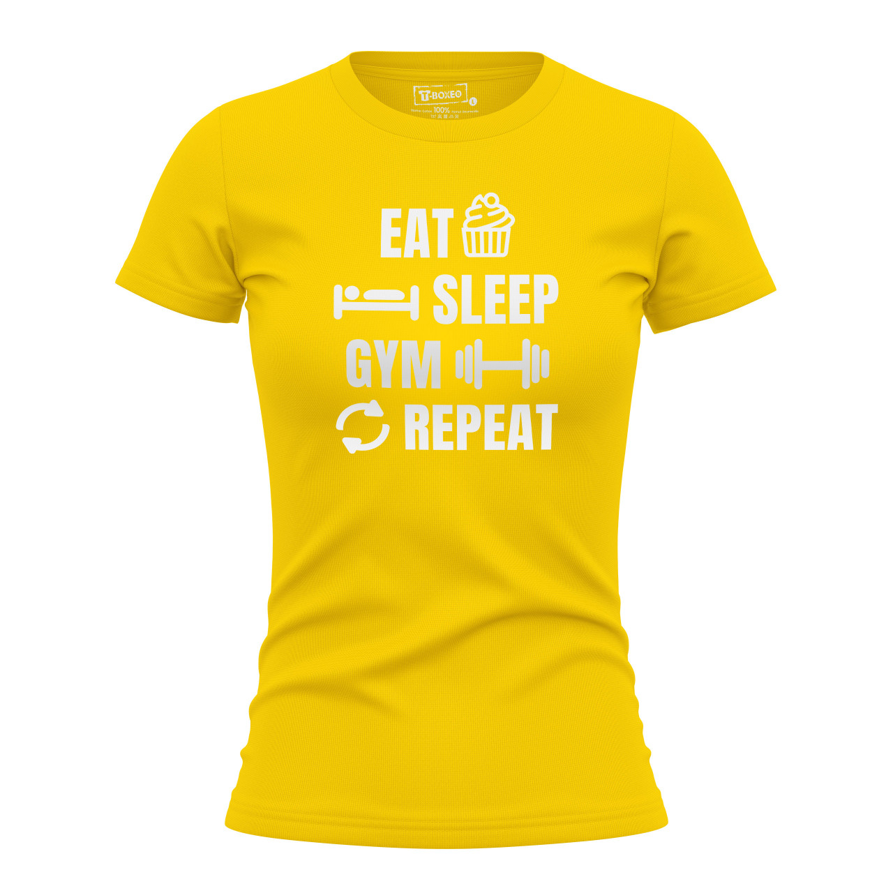 Dámské tričko s potiskem “Eat, Sleep, Gym, Repeat”