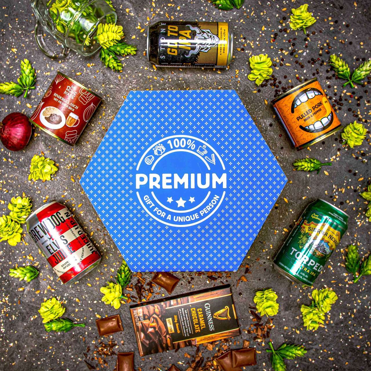 Hexagon plný pivních specialit  - Modrý