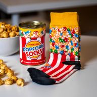 Červenobílá plechovka s ponožkami Popcorn Socks
