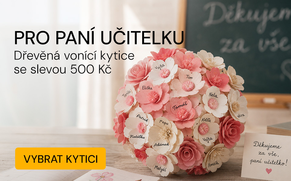 Dřevěná vonící kytice pro učitelku - růžová