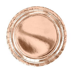 Metalický papírový talíř rose gold - 6 ks