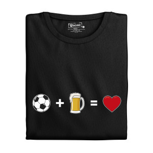 Pánské tričko s potiskem "⚽ + 🍺 = ❤️"