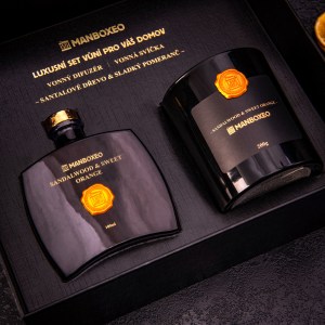 Exkluzivní dárková sada vonné svíčky a aroma difuzéru s intenzivní vůní - Sandalwood & Sweet Orange