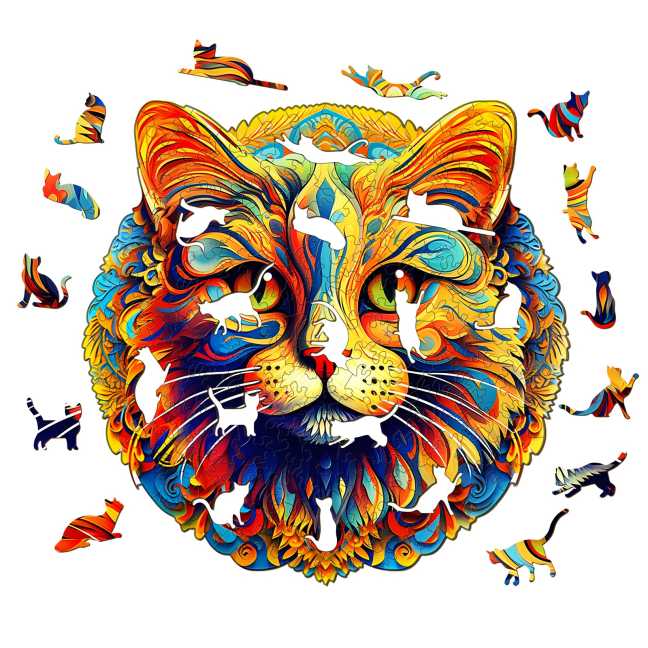 Dřevěné kreativní puzzle - Barevná kočka