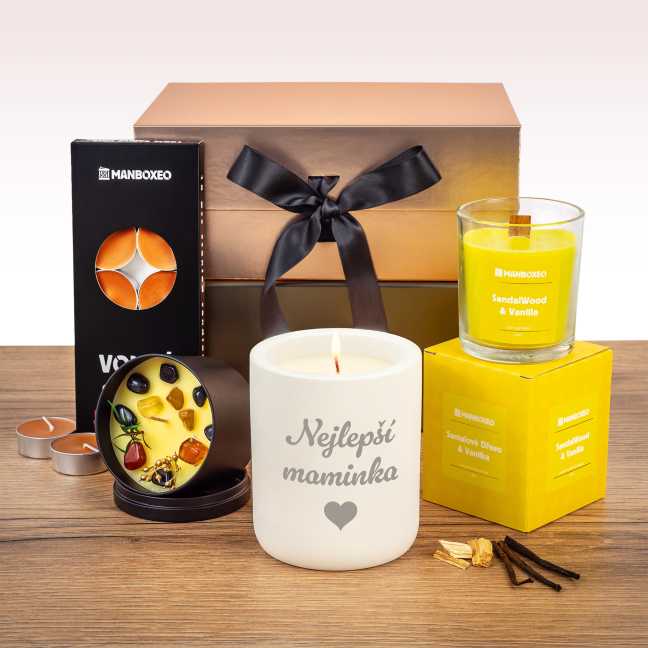 Giftboxeo pro maminku plné svíček - vanilka + gravírování