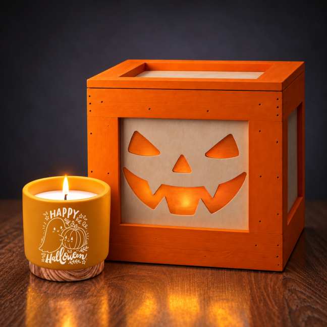 Halloween bedna prázdná + Dřevěná vonná svíčka