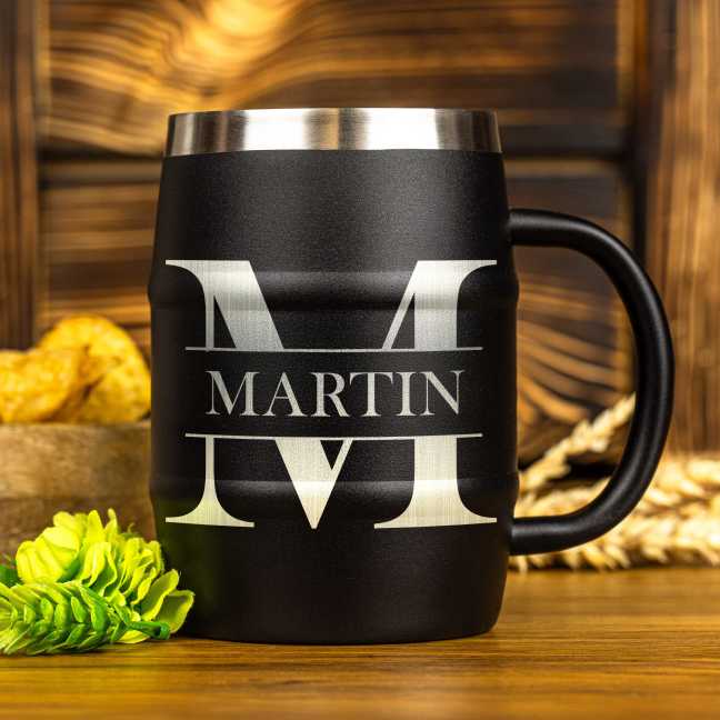 Černý nerezový půllitr s gravírováním