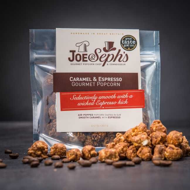 3× Luxusní karamelový popcorn Joe & Seph's s příchutí espressa 32 g