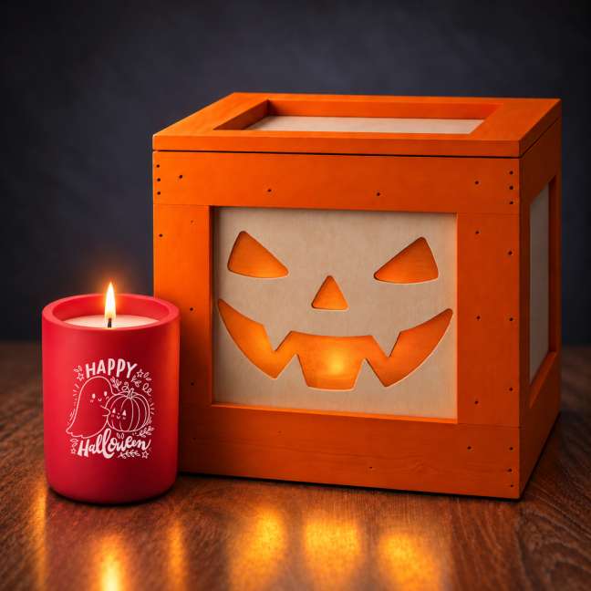 Halloween bedna prázdná + Cementová vonná svíčka