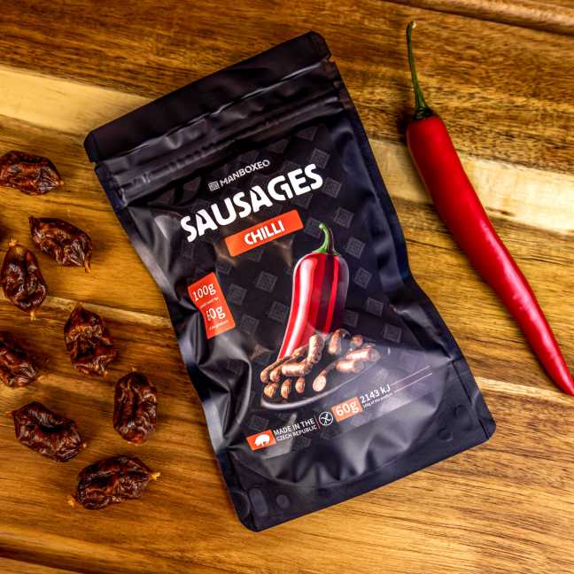 Uzené klobásky s jemně pálivou příchutí CHILLI 60g