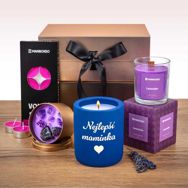 Giftboxeo pro maminku plné svíček - levandule + gravírování