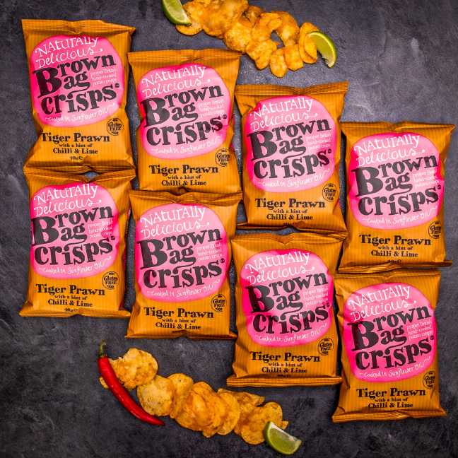 20× Brambůrky Brown Bag Crisps - krevety a limetka 40 g