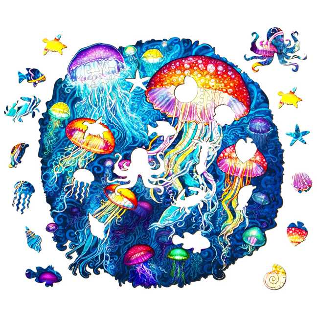 Dřevěné kreativní puzzle - Barevné Medúzy