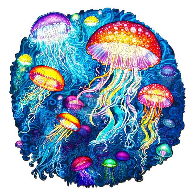 Dřevěné kreativní puzzle - Barevné Medúzy