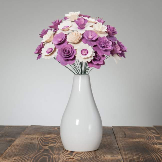 Velká dřevěná vonící kytice fialová