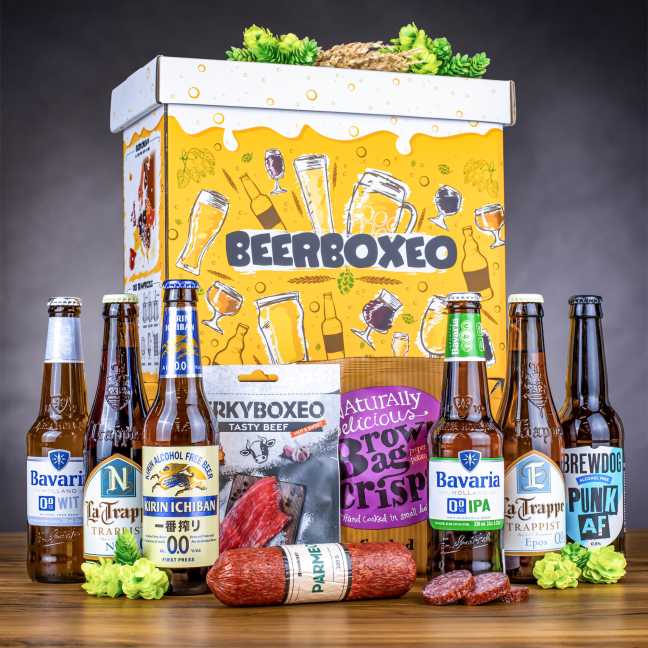 Beerboxeo dárkové balení plné NEALKO pivních speciálů a masa