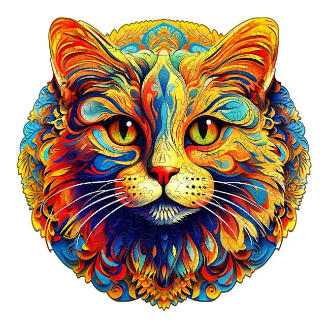 Dřevěné kreativní puzzle - Barevná kočka