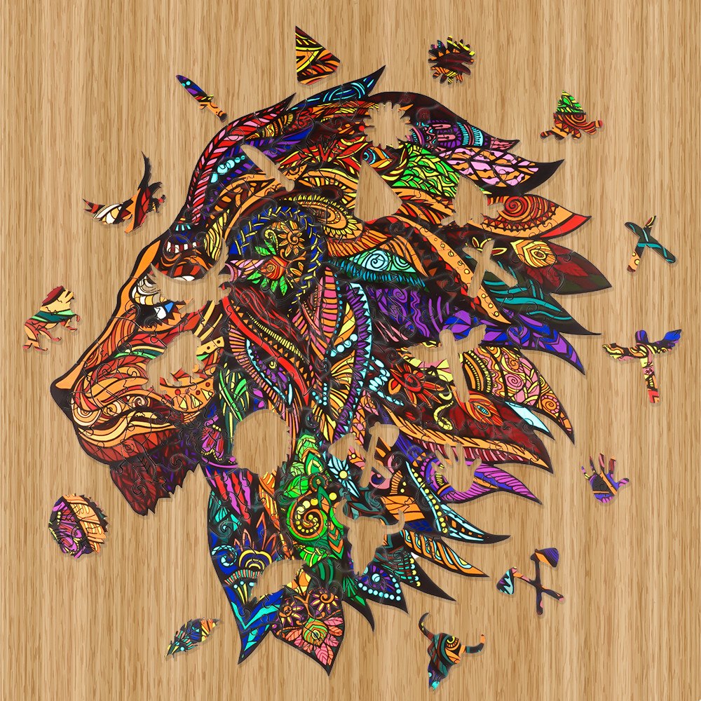 Dřevěné kreativní puzzle Král džungle | Dřevěné 3d puzzle, jigsaw puzzle | Vánoční dárek pro kluky, holky, muže, ženy, děti, k narozeninám, svátku, vá