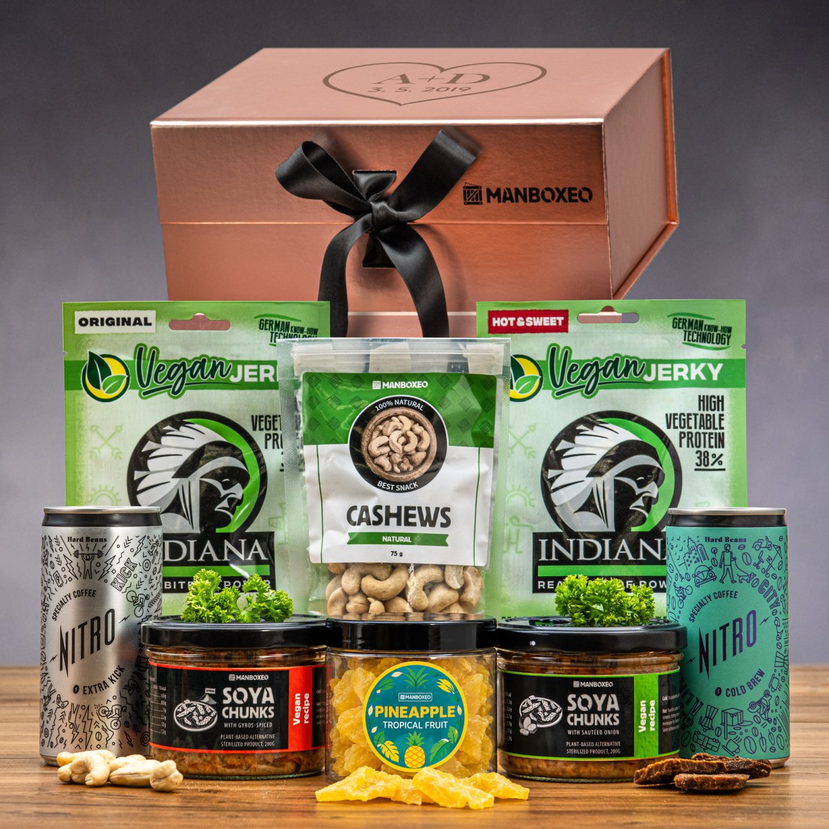 Luxusní box pro veganku (rose gold) - dárkový box | Dárek k narozeninám, svátku, výročí, vánocům pro muže, ženu | Dárkový koš, box, krabice, krabička,