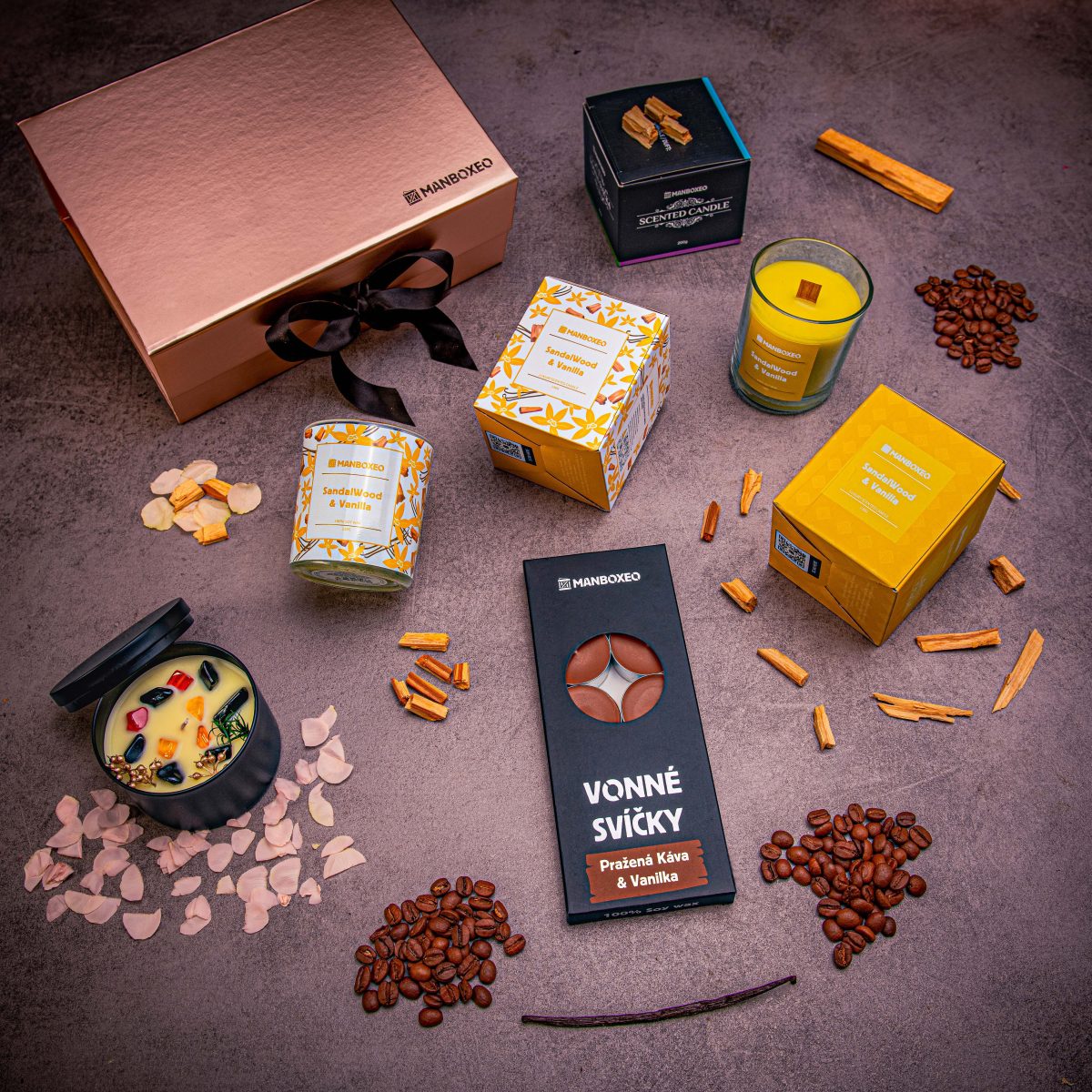 Luxusní box plný vůní vanilky (rose gold) - dárkový box | Dárek k narozeninám, svátku, výročí, vánocům pro muže, ženu | Dárkový koš, box, krabice, kra