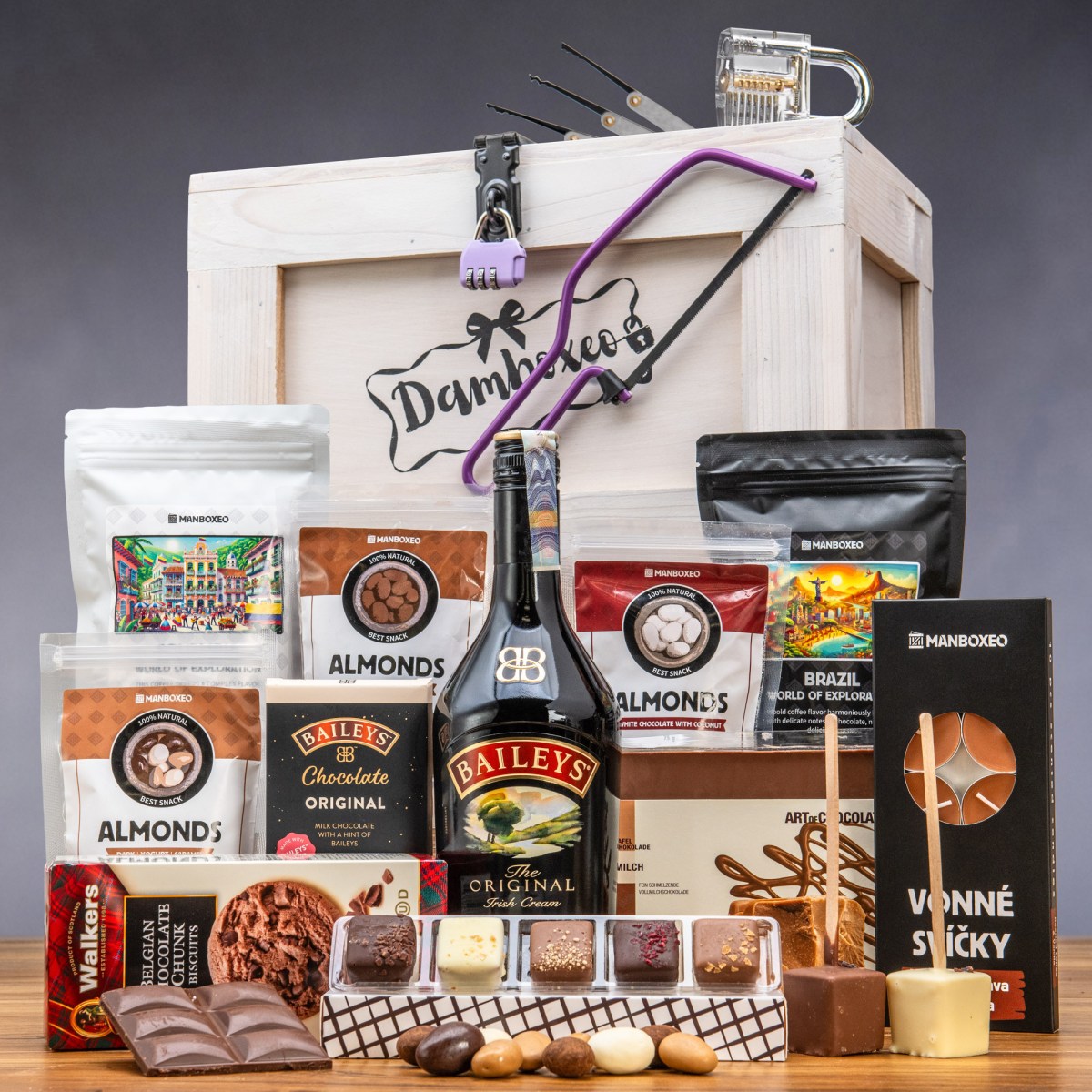 Dárková Truhla s Baileys | Dárek pro ženu, maminku, kamarádku, přítelkyni, babičku | Dárek k narozeninám, výročí, vánocům | Dárek pro ženu k vánocům |