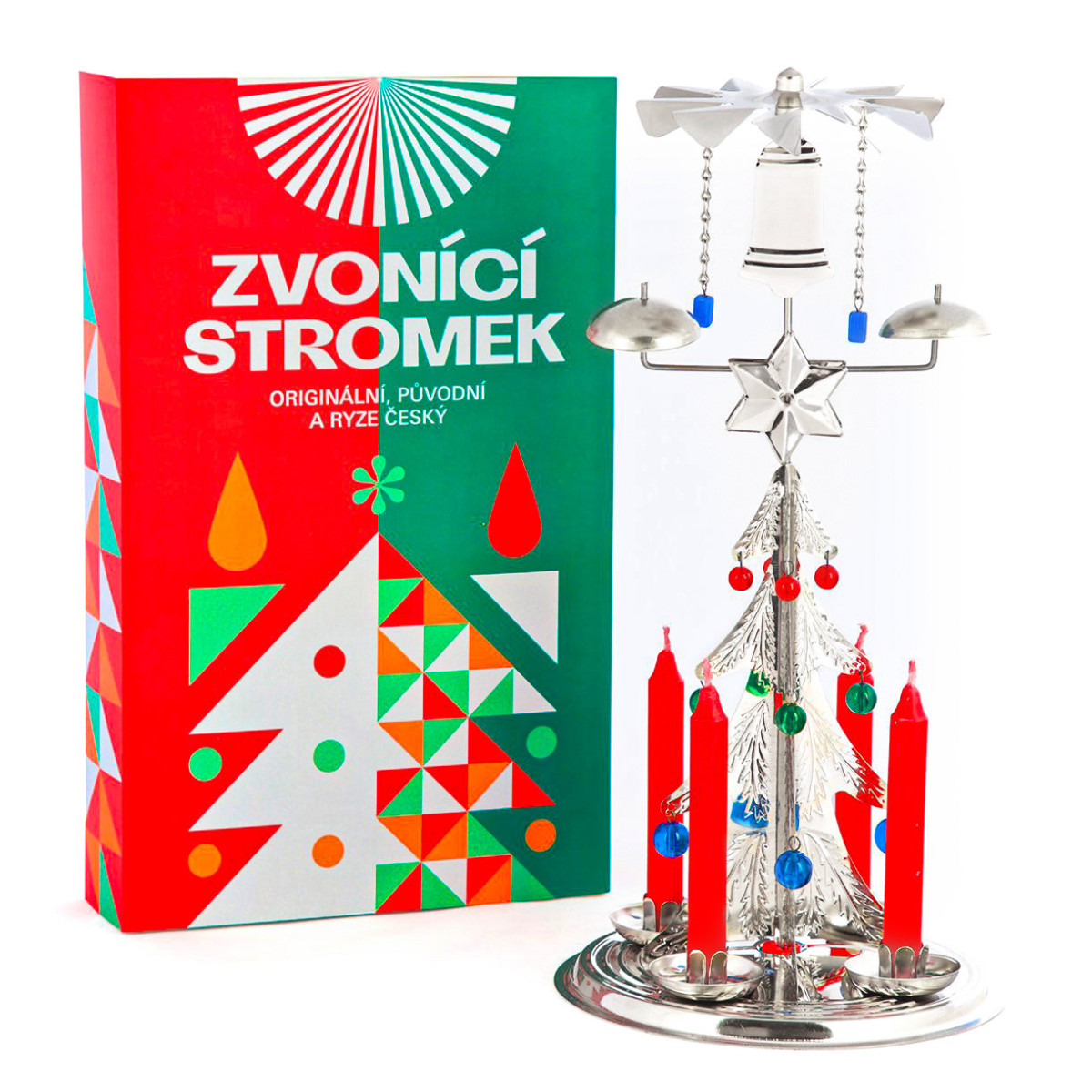 Originál zvonící stromeček - stříbrný | Andělské zvonění, kolotoč | Česká výroba | Vánoční retro zvonění | Cinkací stromeček
