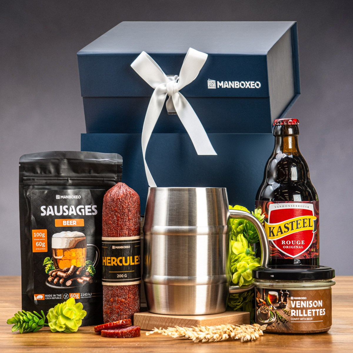 Luxusní dárkový box pro pivaře (royal blue) | Dárek k narozeninám, svátku, výročí, vánocům pro muže | Dárkový koš, box, krabice, krabička, balení | dá