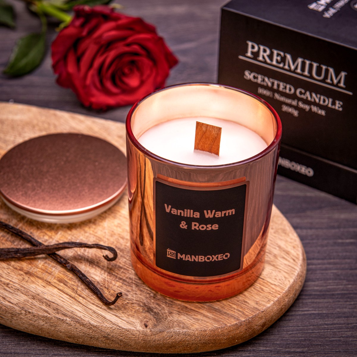 30% SLEVA Svíčka s rosegold víčkem - Růže & Vanilka 200 g | Dárek k narozeninám, výročí svatby, den matek, svátku | Dárek pro ženu, maminku, mámy, žen